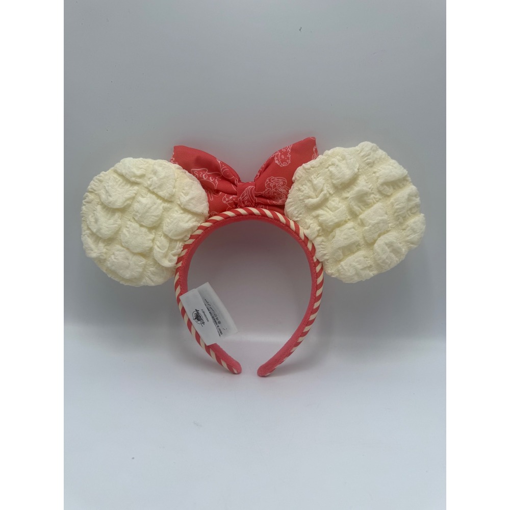 Disney Parks Minnie Mouse Popcorn Headband Red White Striped Ears Bow Accessory